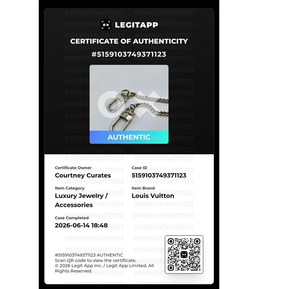 Louis Vuitton Silver Tone Wallet Chain Curb Link Dual Logo Clasps 12.5 Inch